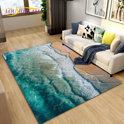 Tapis 3D de paysage d'eau de plage d'eau de mer d'océan, tapis de tapis pour la décoration de paillasson de canapé de chambre à coucher de salon, tapis de sol antidérapant d'enfant