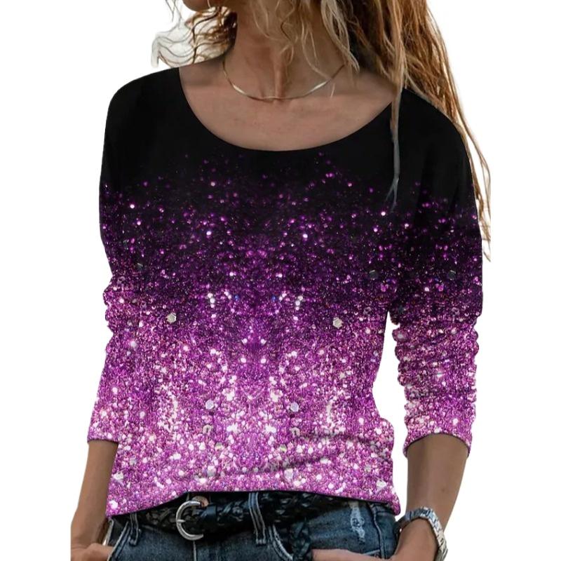 IHUASU Women's Long Sleeve Loose Round Neck Casual Pullover 3D Printed T-Shirt