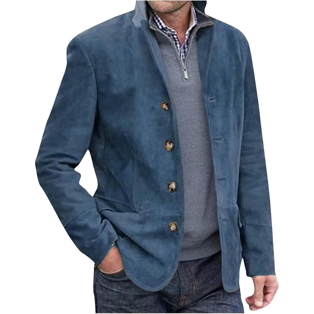 Men's Casual Cuban Collar Work Jacket Retro Lapel Suit Jacket