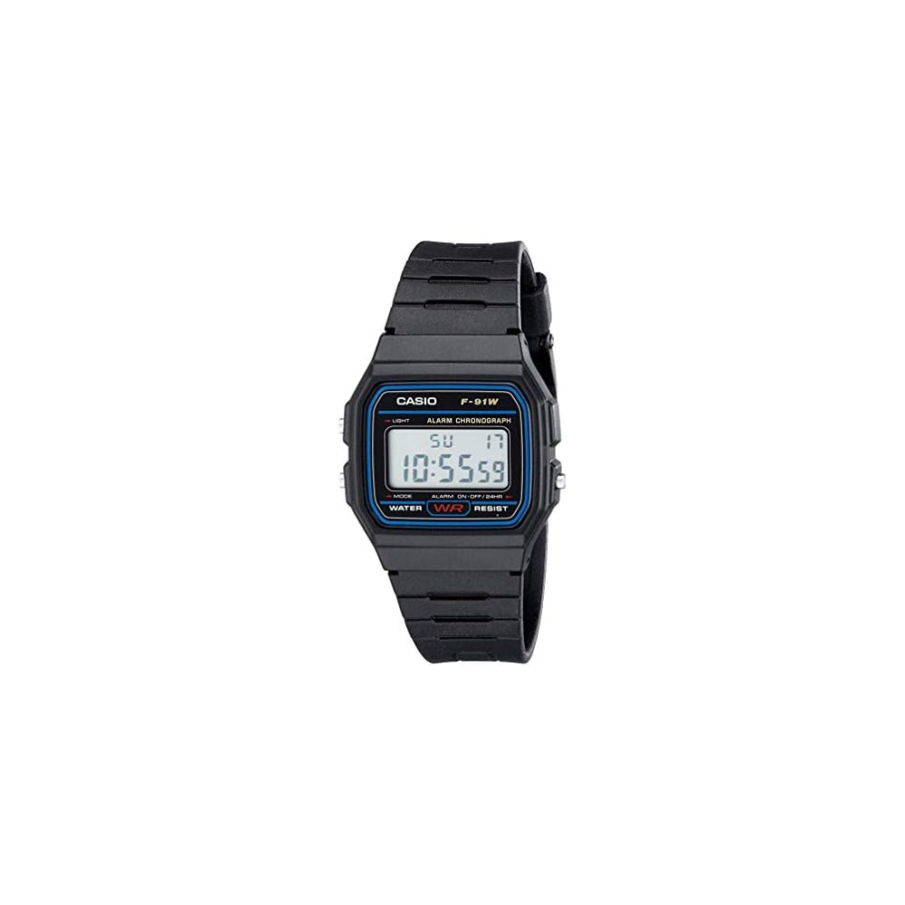 Casio Standard Digital Watch F-91W-1 Black Resin Band Water Resistant 33mm