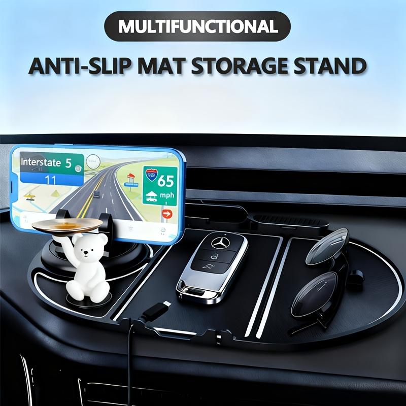 Versatile Anti-Slip Car Dashboard Mat Featuring a Rotating Phone Holder, Spacious Storage for Glasses And Keys, Heat-Resistant Silicone Material