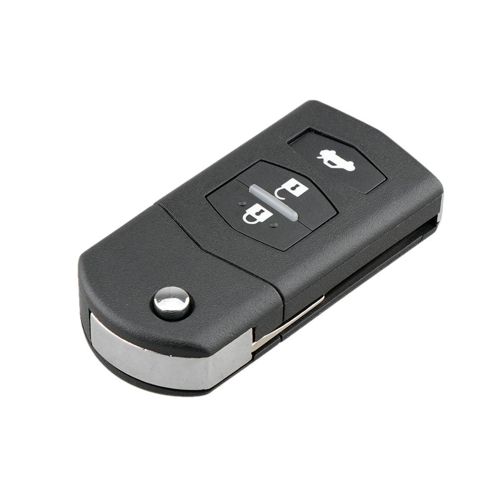Auto-Fernschlüsselgehäuse, 3 Tasten, Klappschlüsselgehäuse, Blanko-Abdeckung, Ersatz für Mazda 2 3 5 6 RX8 MX5, Schwarz, 68 x 34 x 17 mm