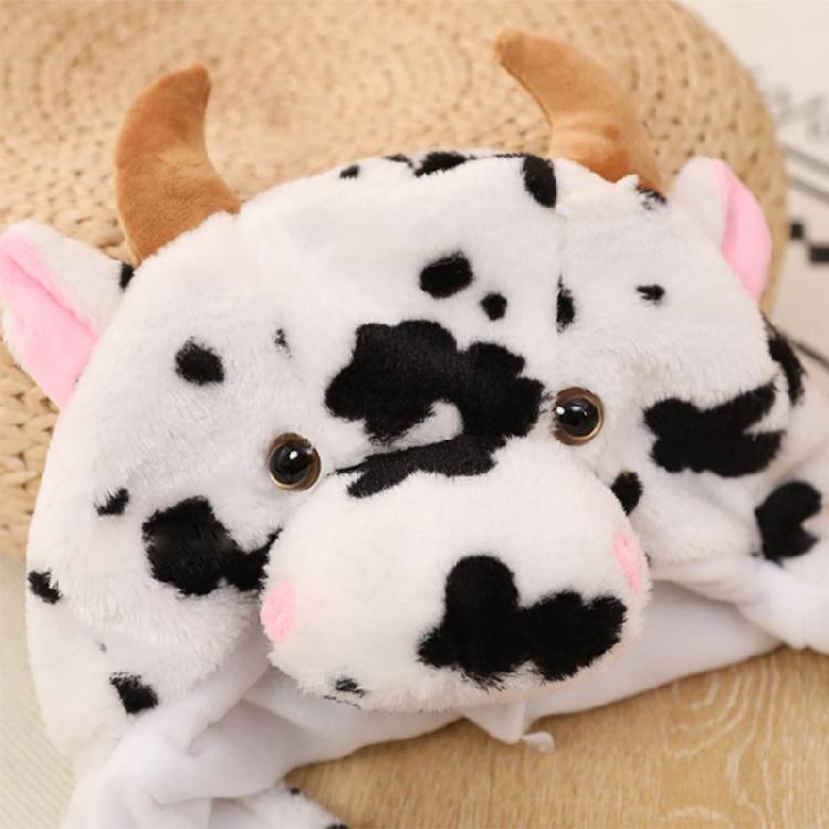 Warm Hat with Jumping Ears Party Stuffed Cow Ox Horn Toy Fleece Cap for Kids