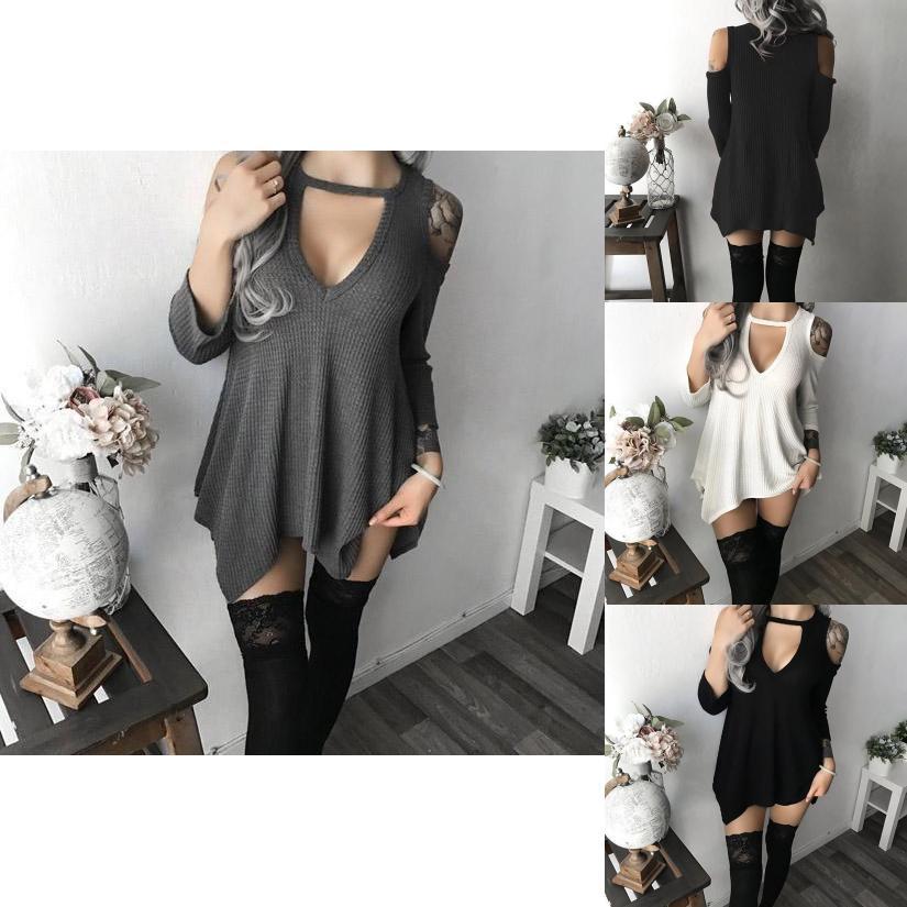Elegant Summer Women Casual Solid Bare-shoulder Irregular Deep-v Dress In Multiple Colors