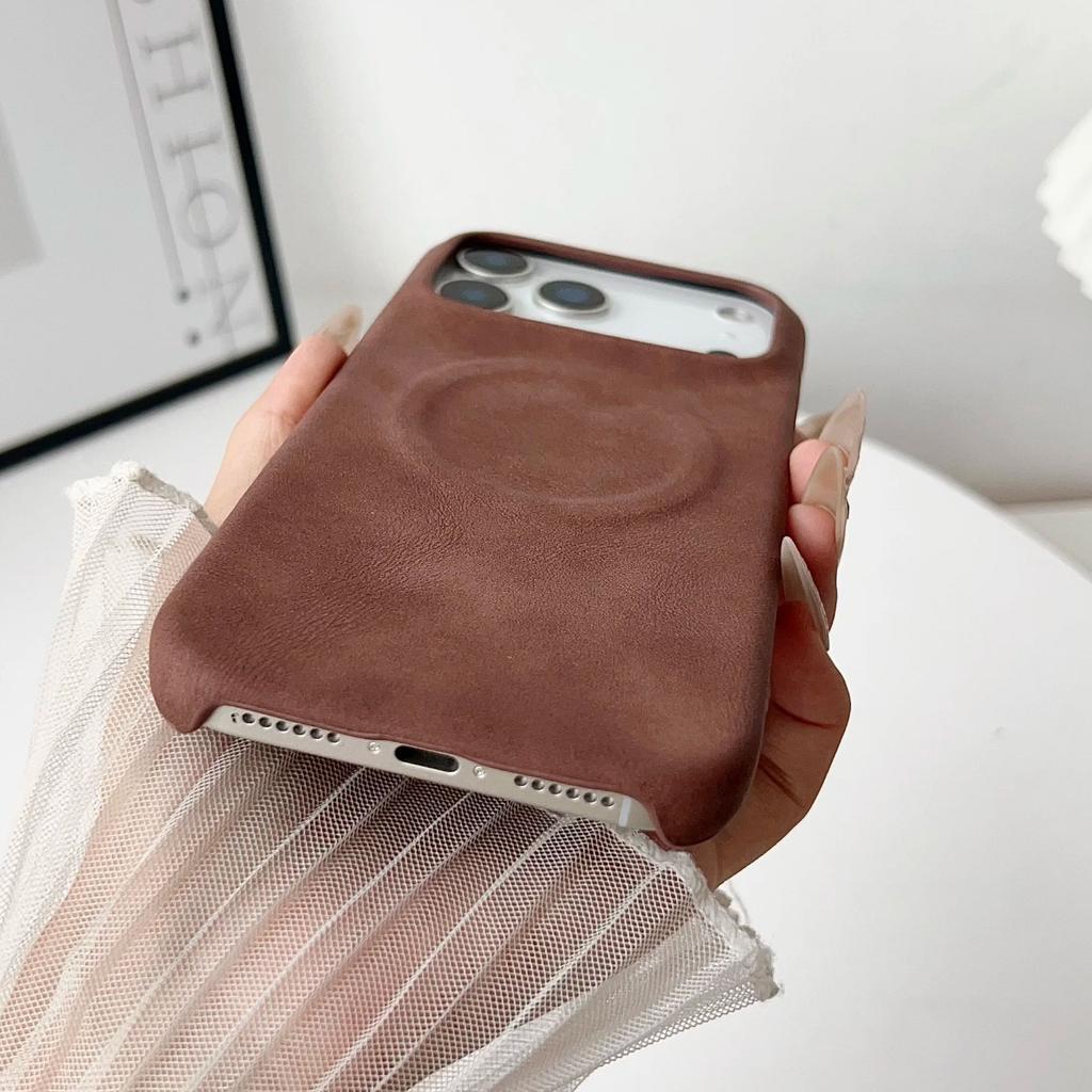 Rrtro Suede Lambskin Leather Magnetic Case For iPhone 17Air 16 15 14 13 12 17 Pro Max Plus For Magsafe Wireless Charging Cover