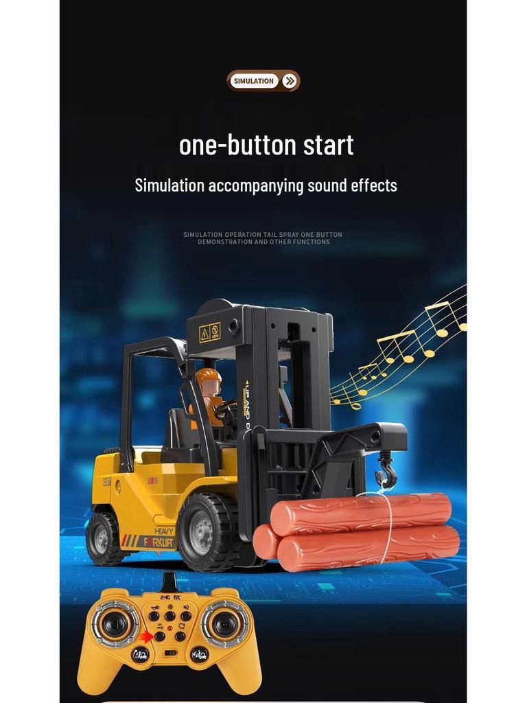 2.4G Remote Control Forklift Toy: 11-Channel Crane with Lights and Music for Kids