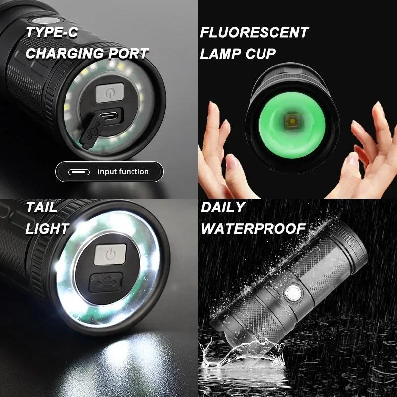 Powerful LED Flashlight Camping Torch ABS + Plastic Material Telescopic Zoom With Tail COB Floodlight Multiple Lighting Modes