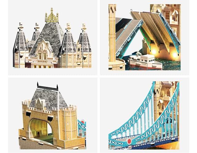 ASSYME Cubic Fan 3D Puzzle Craft Kit, Tower Bridge (with LEDs), L531h, No Glue or Tools Required