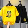 Summer T-shirt+shorts Anime snake Print Boy Black Girl Sets Tshirt kids Tops Casual Tees round Neck short-sleeved top