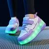 28-38 Children's Plus Size Two Wheels Disassembled Into Flat Sports Shoes LED Illuminated Sports Shoes Children's Shoes Board Shoes