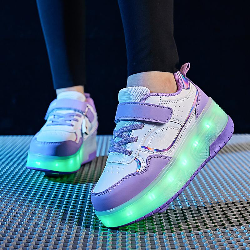 28-38 Children's Plus Size Two Wheels Disassembled Into Flat Sports Shoes LED Illuminated Sports Shoes Children's Shoes Board Shoes
