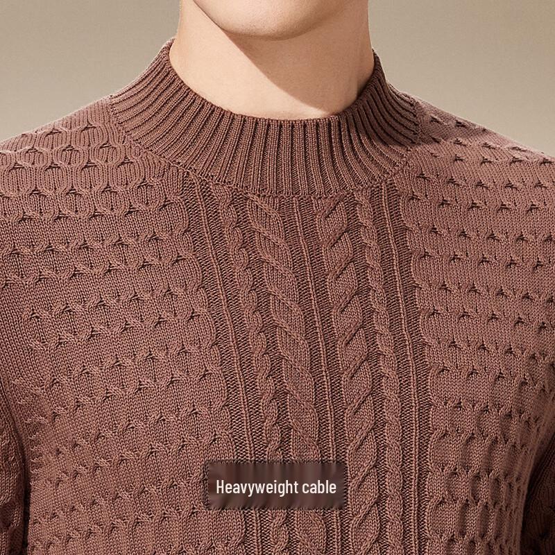 Antonio Men's 100% Cotton Cable Knit Mock Neck Sweater