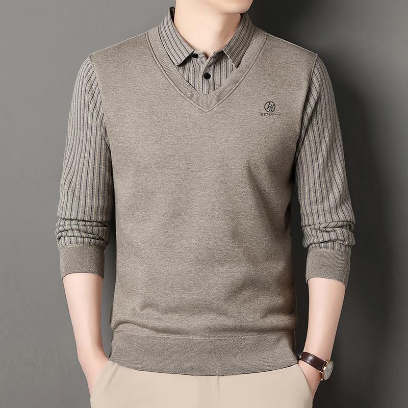 New Men's Fleece Lined Sweater Polo Collar Pullover Tops Fashion Business Causal Pullovers Korean Slim Fit Thick Winter Clothes