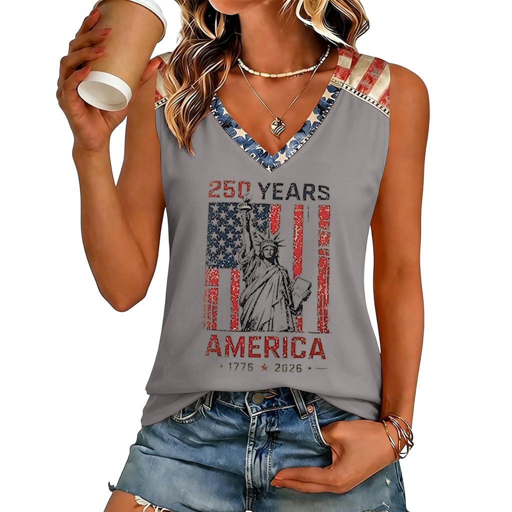 Women’s V Neck Casual Short Sleeve T Shirt Top with Letter Print Loose Fit Style Lightweight Comfortable