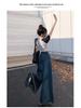 Plus Size Retro Frayed Wide-Leg Denim Skirt for Pear-Shaped Women - High Waist, Slimming Flared Design for Spring and Autumn.