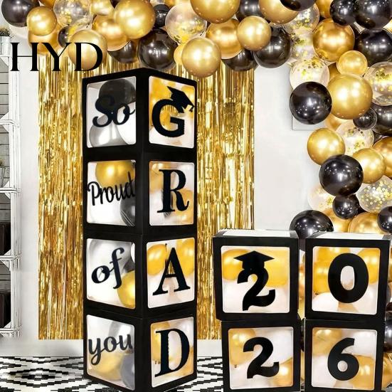 Event Decoration Box 4 Pcs 2026 Graduation Balloon Boxes So Pround of You Black with Letters for Class Grad Party Supplies