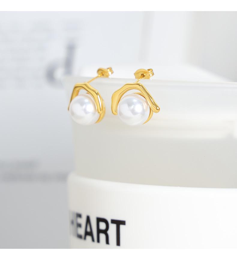 18K Gold Plated Imitation Pearl & Titanium Steel Earrings for Women