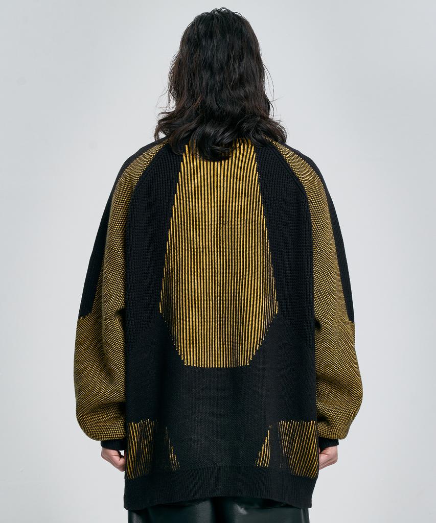 AJOBYAJO Paneled Mixed Knit Sweater [Black]