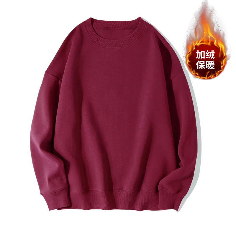 Crew neck solid color sweater chic port style velvet thickened fat mm women loose large size early autumn lazy and thin