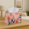 2D Flat, a Pink and Peach Floral Design Tissue Box with Green Leaves On a Pink Background - a Versatile Napkin Dispenser Suitable for Family Gathering