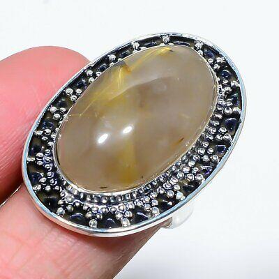 Golden Rutile Gemstone 925 Sterling Silver Gift Jewelry Ring Size 8.5