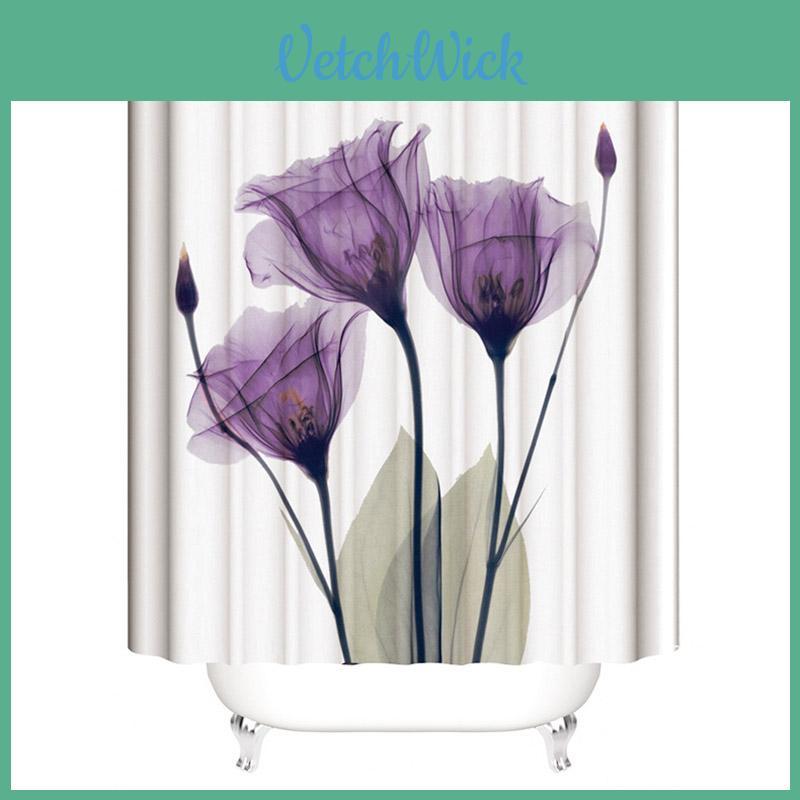 Premium Quality 3d Mart Waterproof Lotus Print Bathroom Polyester Shower Curtain With 12 Hooks For Elegant Dcor