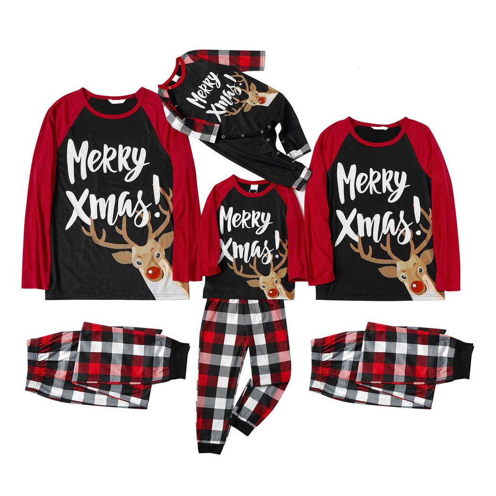 Christmas Print Family Matching Long-Sleeved Top + Pants Set