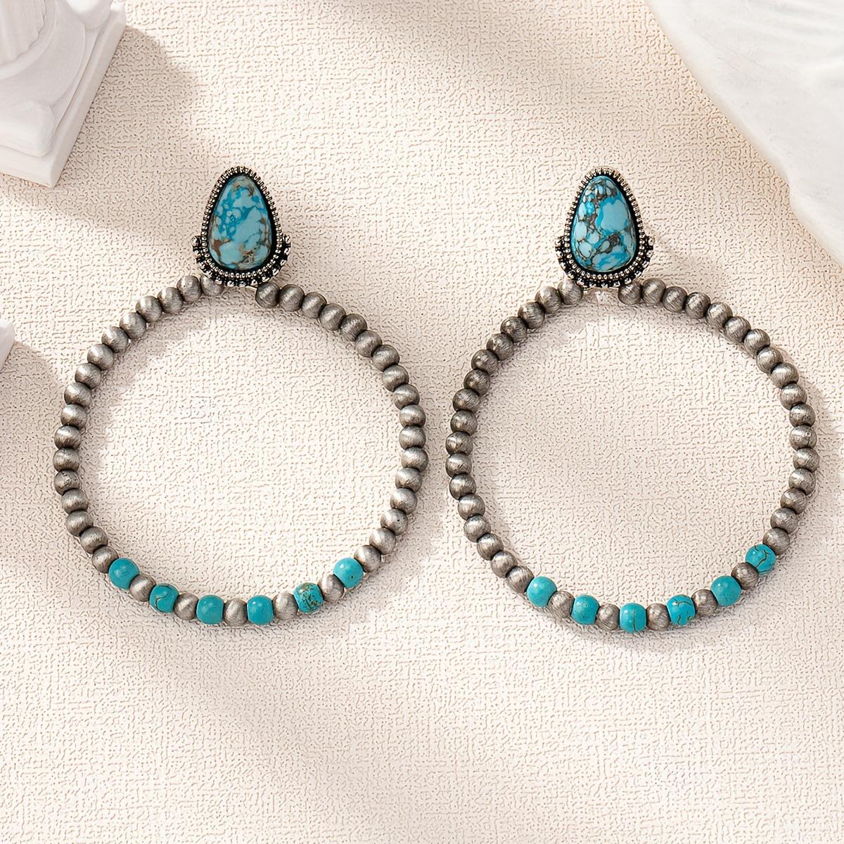 

Круглые серьги, украшенные западной бирюзой - 1 пара