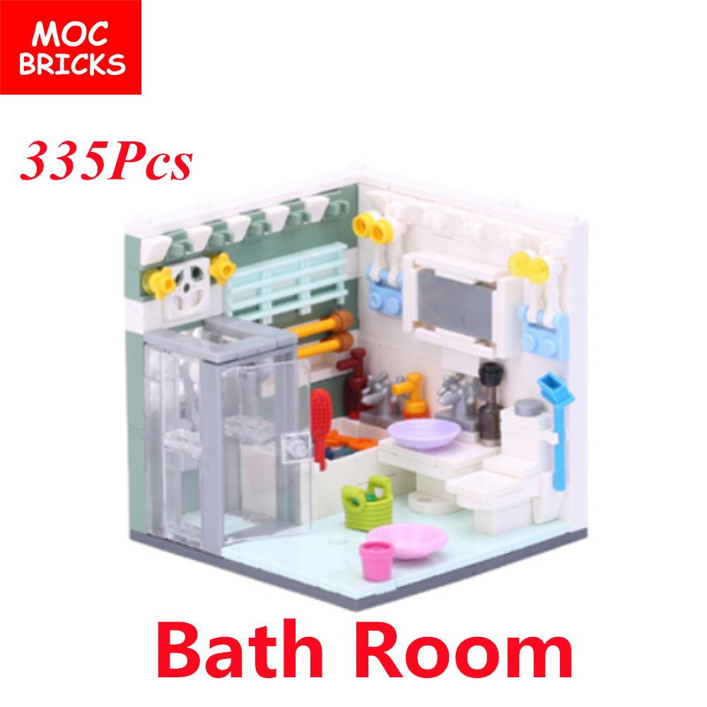 Set MOC Steine Haus Einrichtung Badezimmer Küche City Friends Haus Bauen Lernspielzeug Geschenk