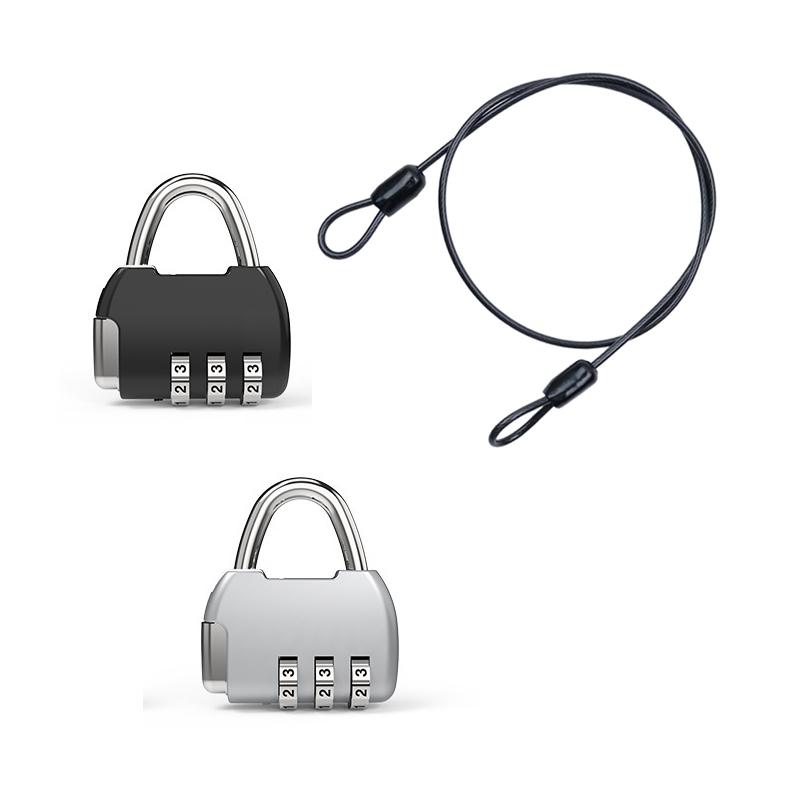 Security Steel Cable With 3 Digit Combination Lock Travel Padlock 1M Coated Safety Wire Rope Double Loop For Luggage Suitcase