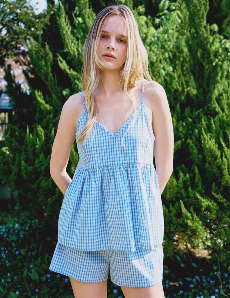 Dolosiwa Check Ring Sleeveless Pajama Set_3 Colors