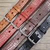 Retro Crocodile Pattern Versatile Pleated Top Layer Belt, Men's Genuine Leather Trendy Pin Buckle Pure Cowhide Middle-aged and Young Belt