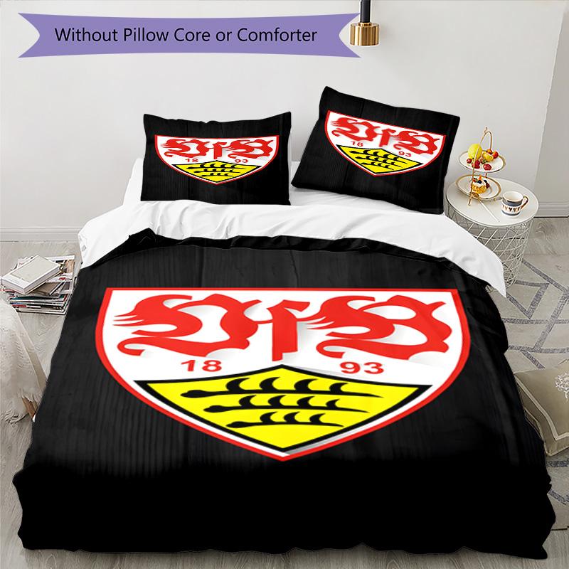 Vfb Fc Crest Printed Pattern Duvet Cover Set – includes 1 duvet cover and 2 matching pillowcases Bedroom decor Christmas gifts