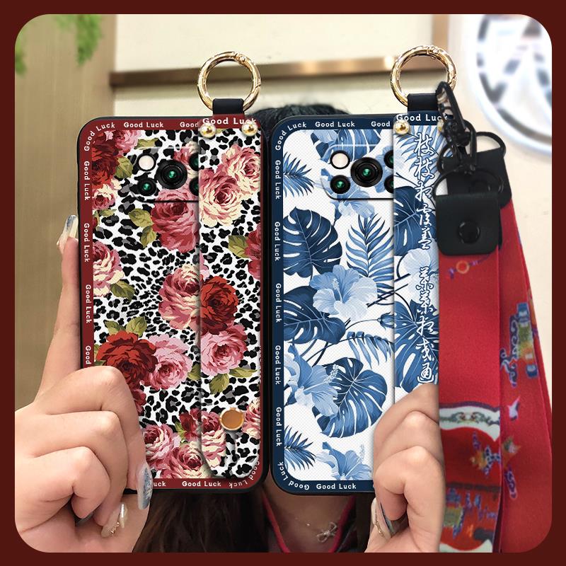 Lanyard Protective Phone Case For Xiaomi Poco X3 NFC/X3 Pro Wristband Back Cover Chinese Style Silicone Phone Holder