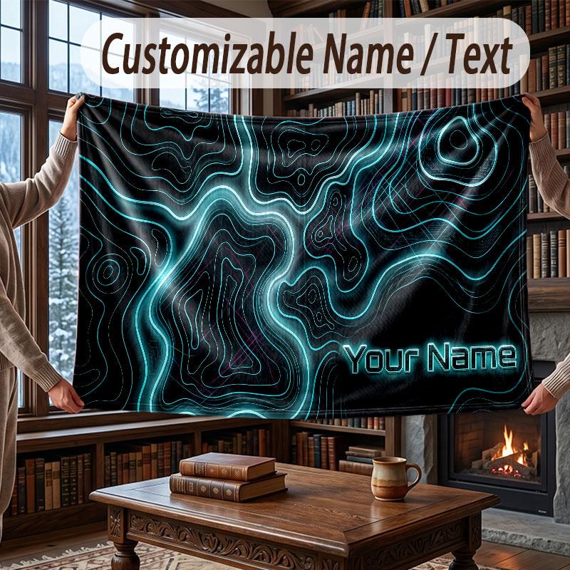 Abstract Geometric Theme Throw Blanket Custom Name Text Personalized Blanket Soft Cozy Blanket for Home Sofa Bed