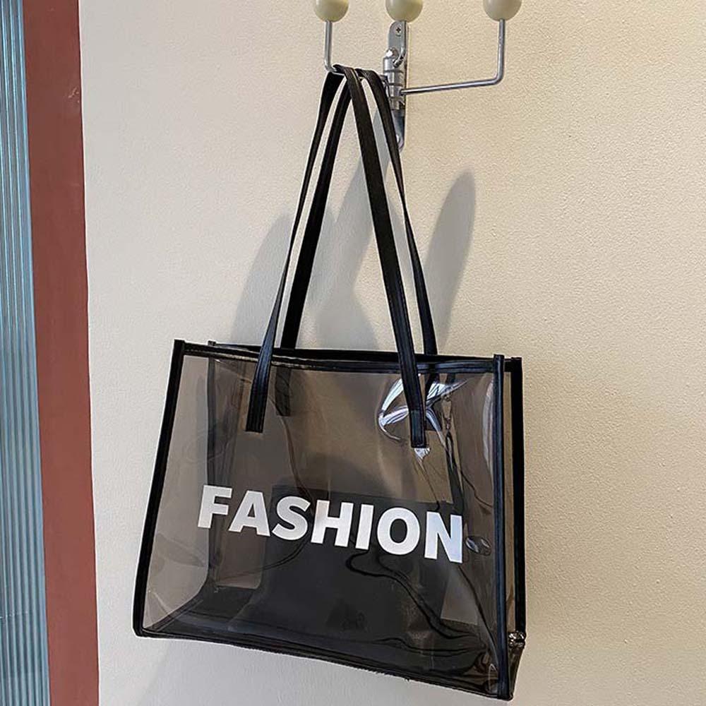 

2pcs/set PU Leather Clear PVC Handbag Elegant PVC Composite Tote Bags Transparent Jelly Bag Women білий