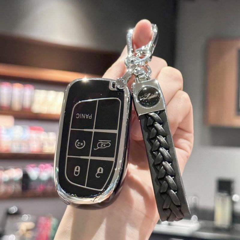 Girly Key Fob Cover With Keychain For Fiat For Jeep Grand Cherokee Renegade Wrangler Patriot Grand Commander, Pink