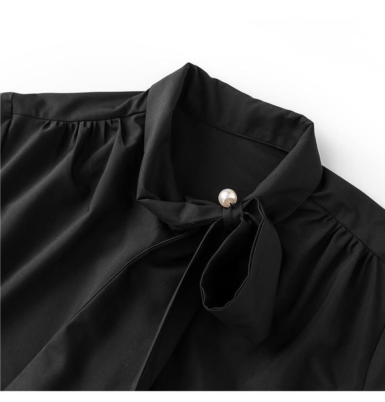 Commuting Coolness Lantern Sleeve Beaded Ribbon Women's Loose Top, Autumn/Winter Style