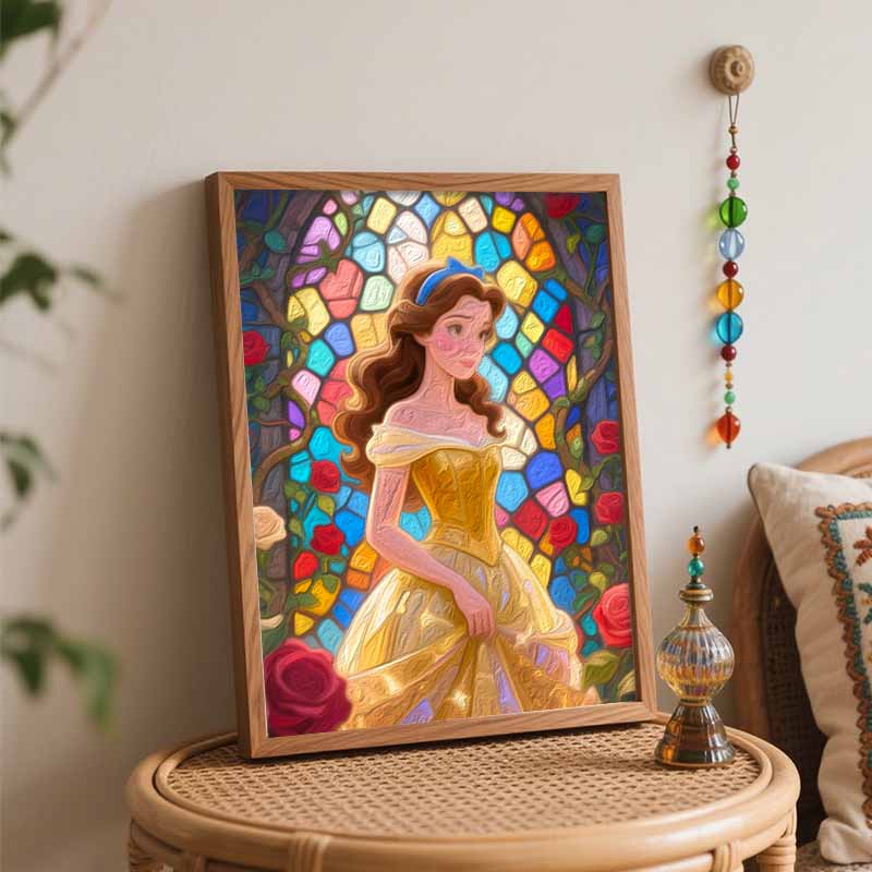 Disney princess stained glass oil painting hand painting coloring painting handmade diy home decoration gift