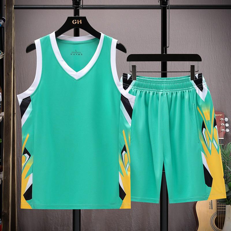 Set Completo Basket da Uomo Traspirante in Rete Scollo a V Senza Maniche Top Pantaloncini Abbigliamento Sportivo Squadre Universitarie Allenamento