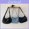 Minimally Drawstring Design Multiple Pockets Women Casual Shoulder Denim Bag For Commuting