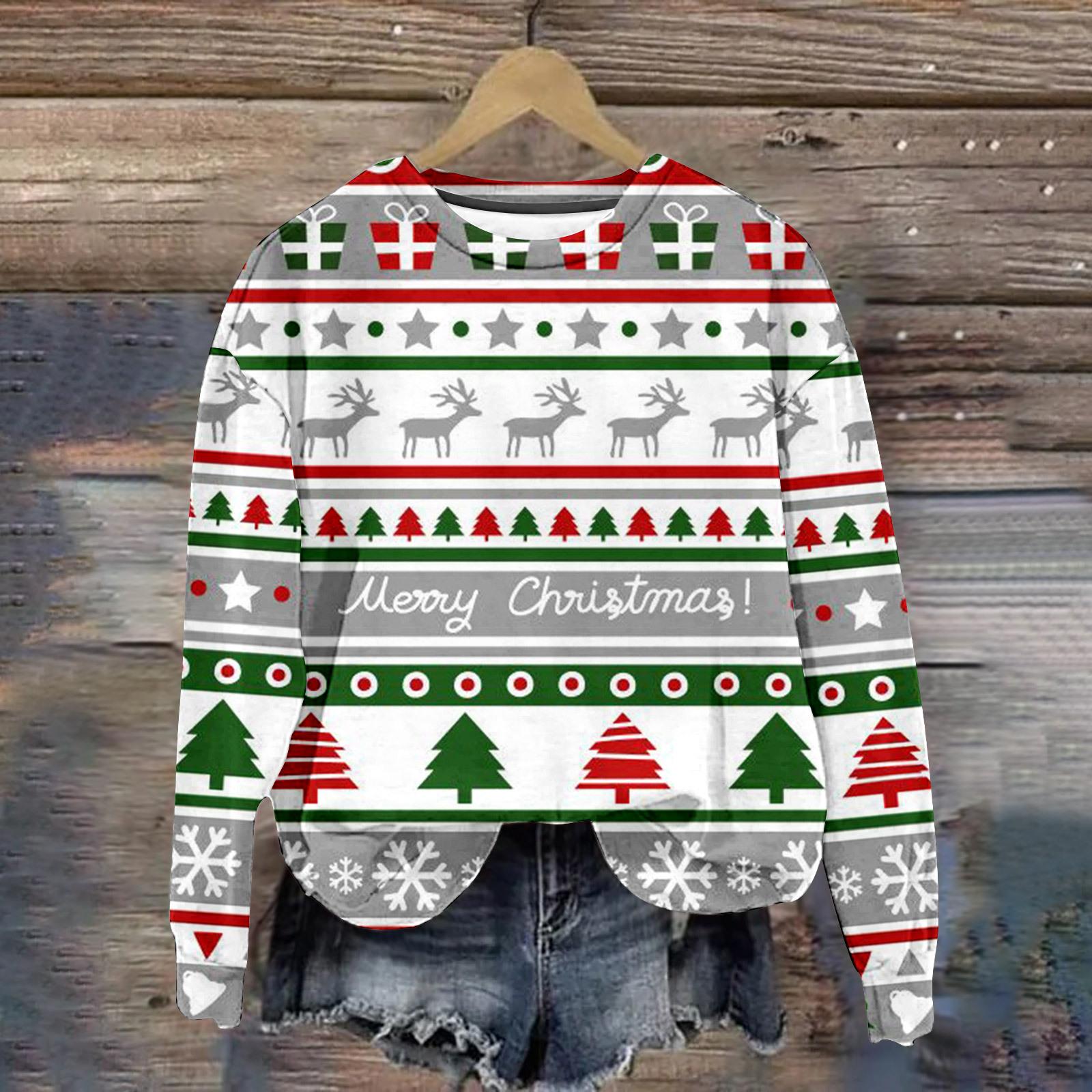 

Женский рождественский свитер, топы с длинным рукавом, одежда с рисунком рождественской елки, Y2k, симпатичная одежда для девочек, женская толстовка, новинка 5XL