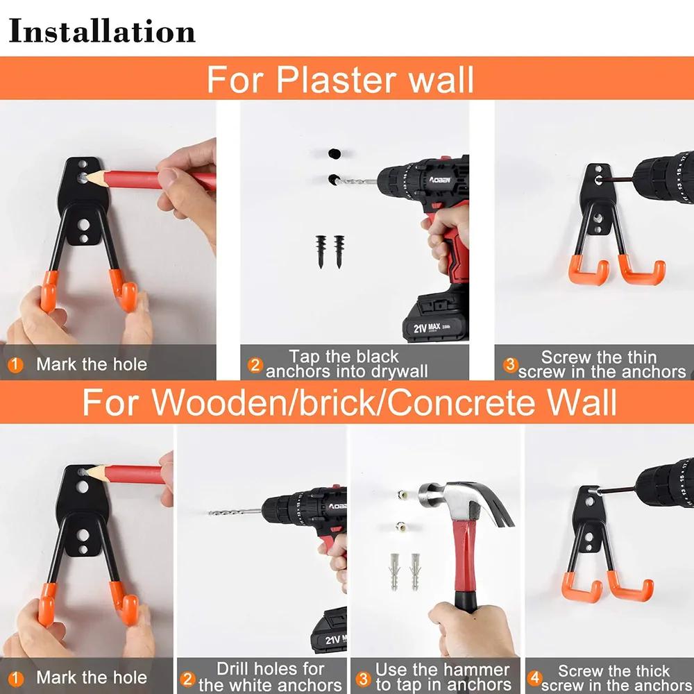 Heavy Duty Metal Hook Garage Organizer Wall Mount Bicycle Hanger Hooks Wall Mount Anti-slip Storage Hook For Ladders Garden Tool