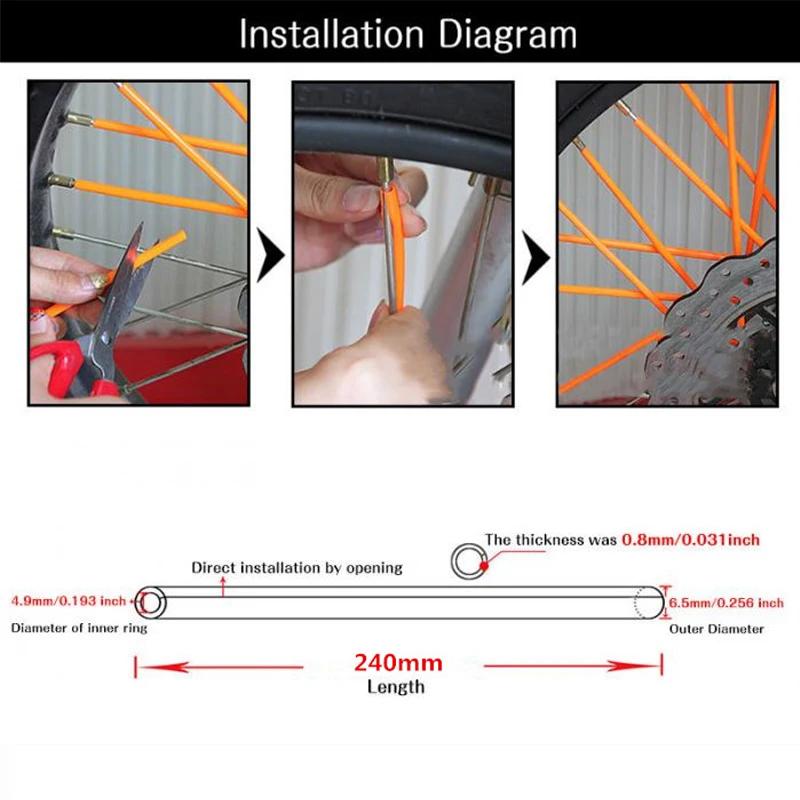 72pcs Bicycle Wheel Spoked Protector Wraps 24cm Wheel Rim Spoke Wrap Kit for Motorcycle Bike Color Rims Skin Trim Covers Pipe