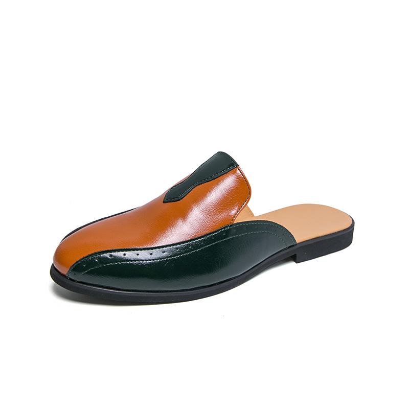 

Large size men s bag head half drag Doudou shoes summer men s fitting room heel-free leather shoes men 38 жовто-зелений