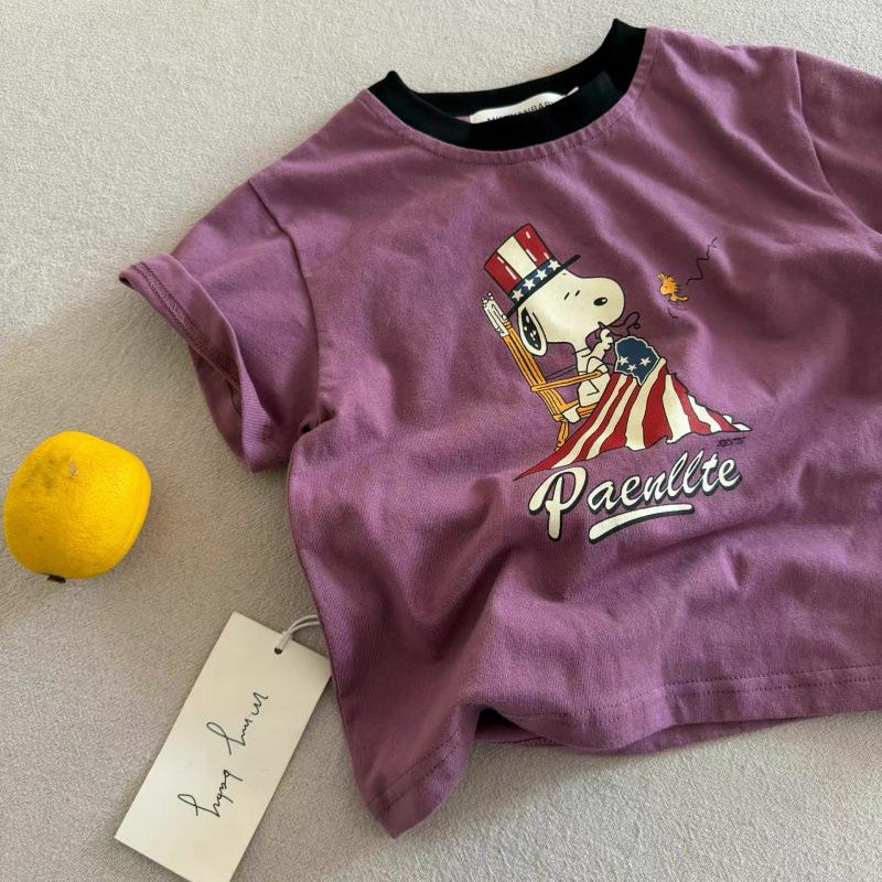 Kids Summer Cotton Cartoon Print T Shirt Boys Girls Short Sleeve Casual Basic Tee For Toddlers
