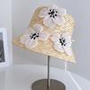 French Vacation Style Dimensional Flower Flat Wheat Straw Hat Exquisite Fashion Women Sun Protection Beach Seaside