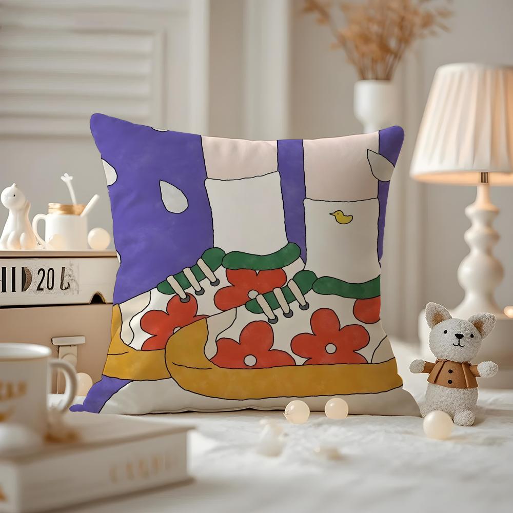 Heartwarming Illustrations Cushion Cover Pattern Printed Pillowcase For Living Room Sofa Cushion Cover & Bedroom Decor