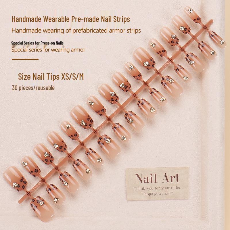 Xiaohongshu High-End Leopard Rhinestone Wearable Nail Art Stickers - Pre-Made Spicy Girl Style False Nail Strips