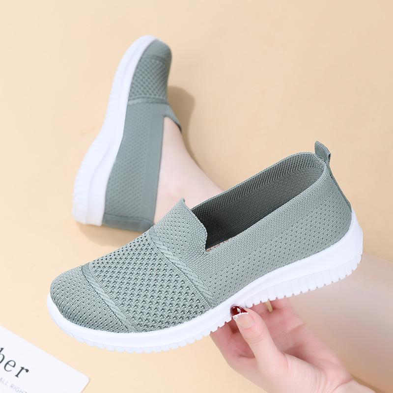 Dámské nové nadměrné prodyšné boty z flyknitu, ploché pracovní boty, síťované boty, dámské ležérní jednoboty